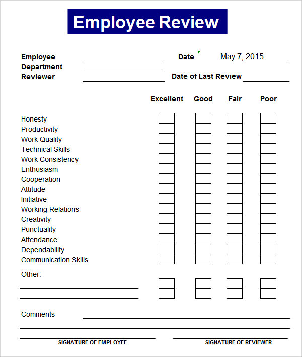 employee review template excel