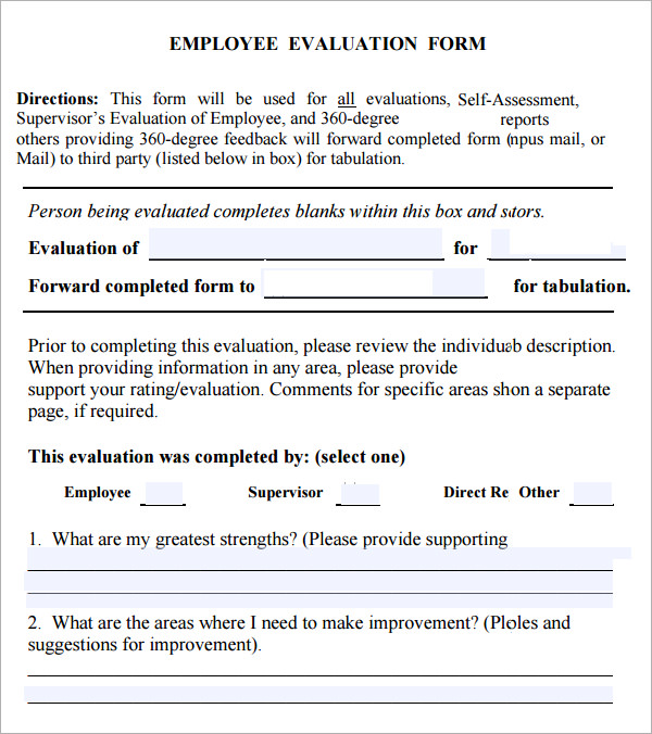 Free 41 Sample Employee Evaluation Forms In Pdf