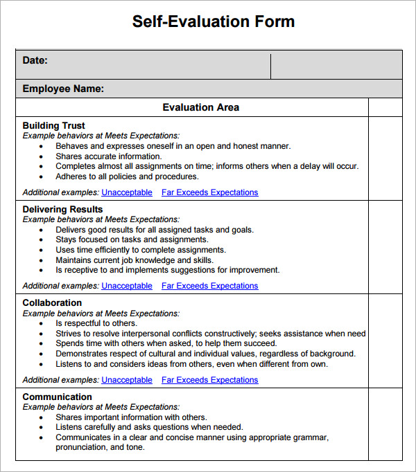 Printable Free Employee Self Evaluation Template Forms Printable