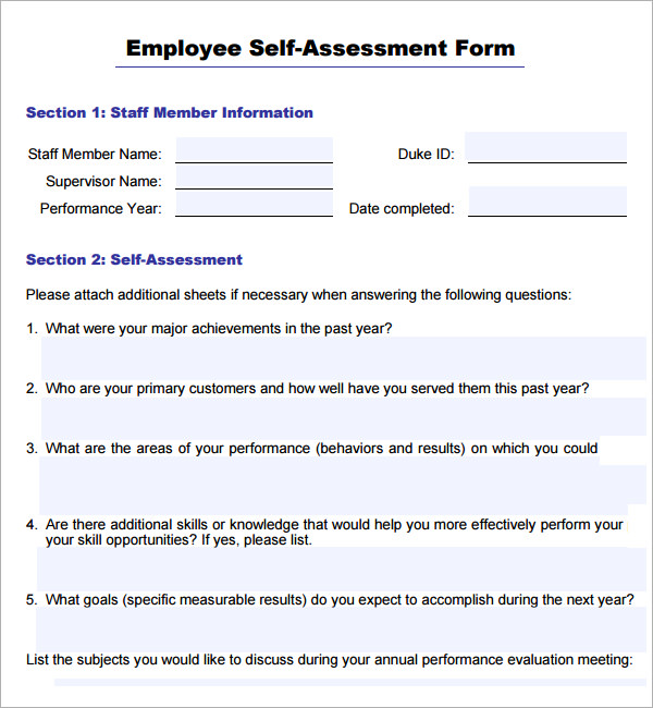 self assessment samples