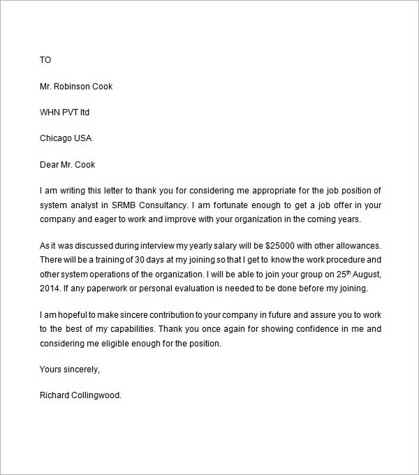 job letter rejection form Letter Offer Format Employment Samples Examples