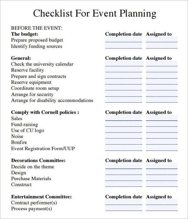 11 Sample Event Planning Checklists – PDF Word