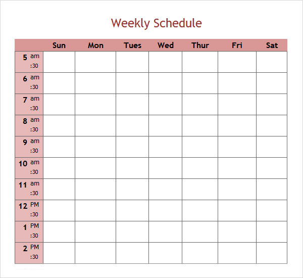 excel week schedule template