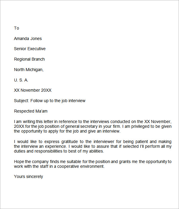 interview follow up letter