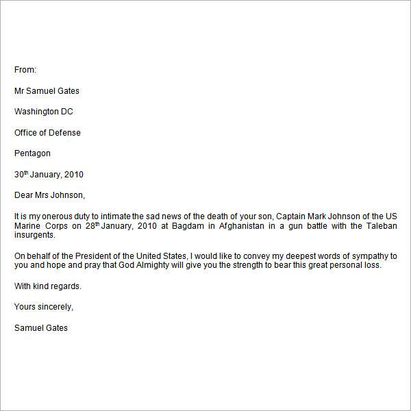 formal condolence letter