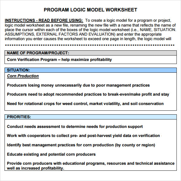 logic model worksheet