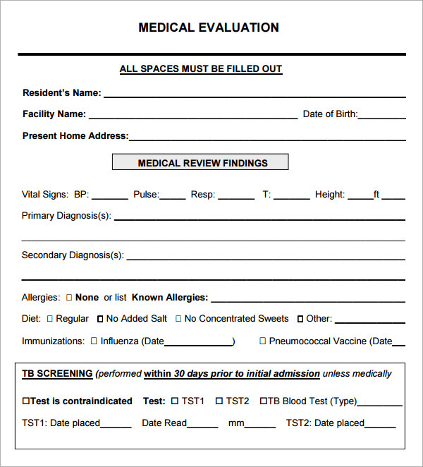 6 Sample Medical Evaluation Templates To Download Sample Templates 