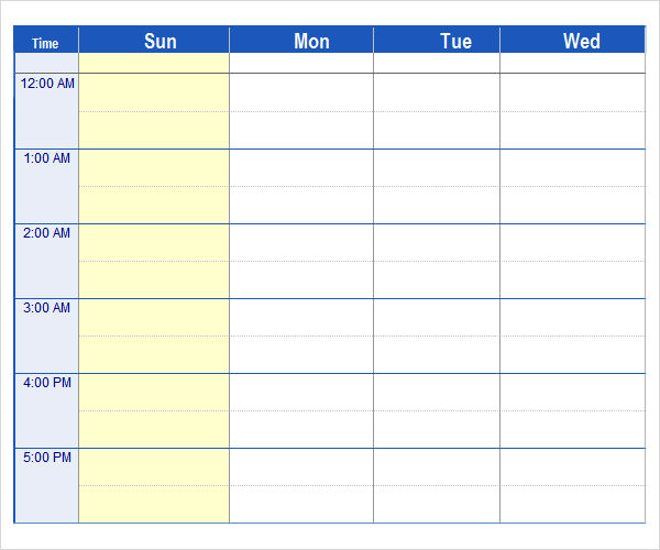 weekly work schedule template