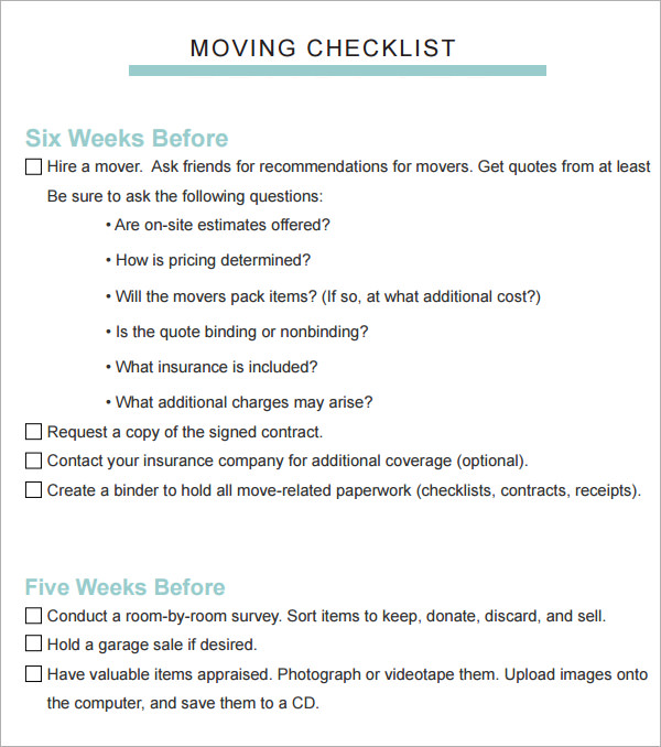 moving checklist pdf