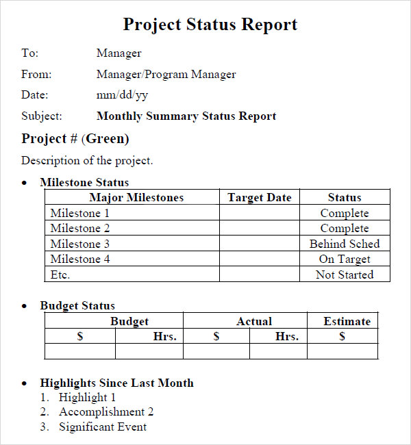 multiple project status report template