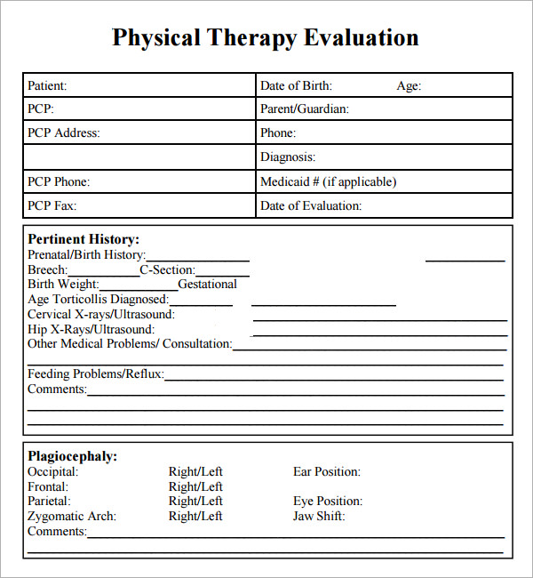 pediatric physical therapy evaluation form