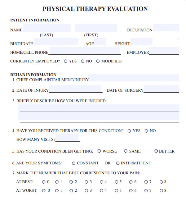 Physical Therapy Evaluation Example