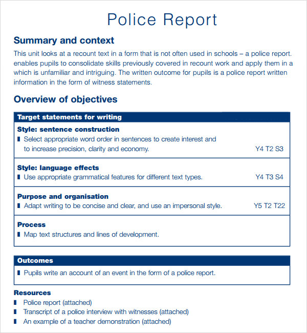 FREE 4+ Sample Police Reports in PDF