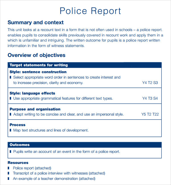 Sample Police Report 5 Documents In Pdf