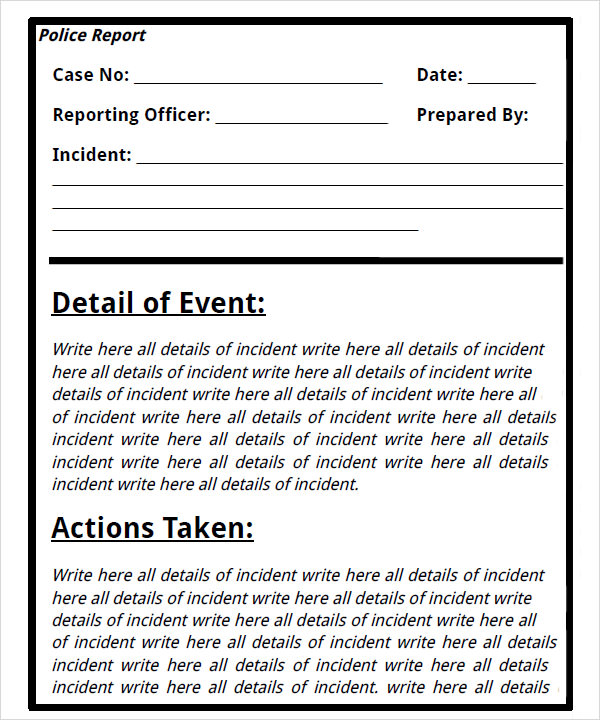 police report template pdf