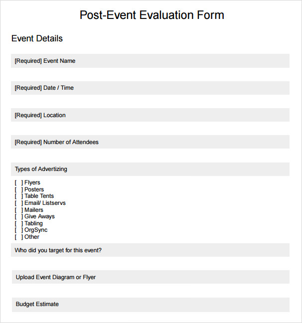 post event evaluation form template