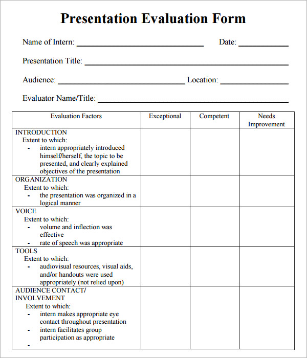 presentation evaluation form pdf