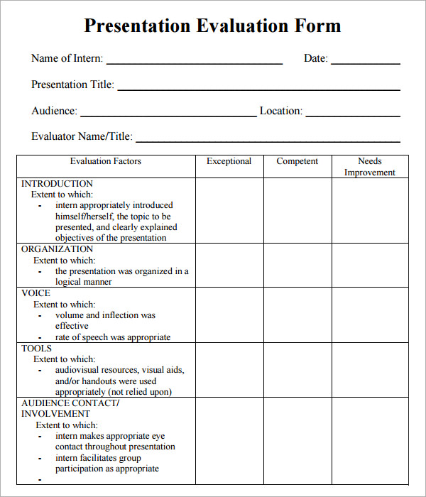 presentation evaluation form