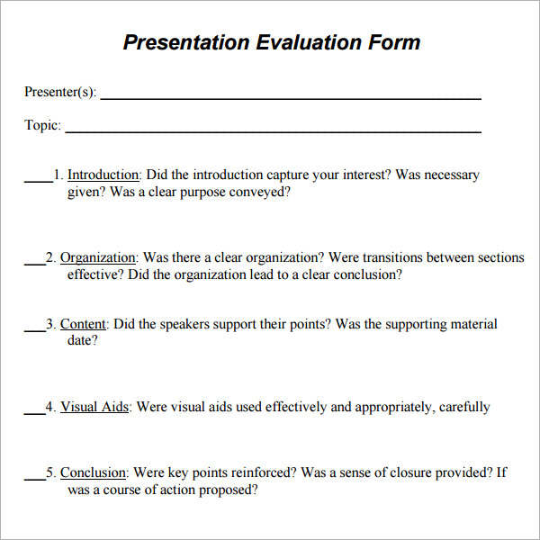 sample presentation evaluation questions