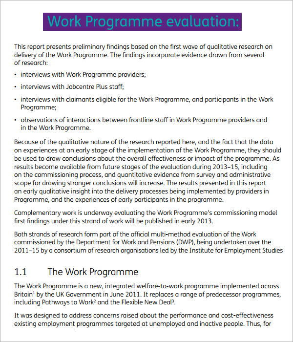 program evaluation methodology sample