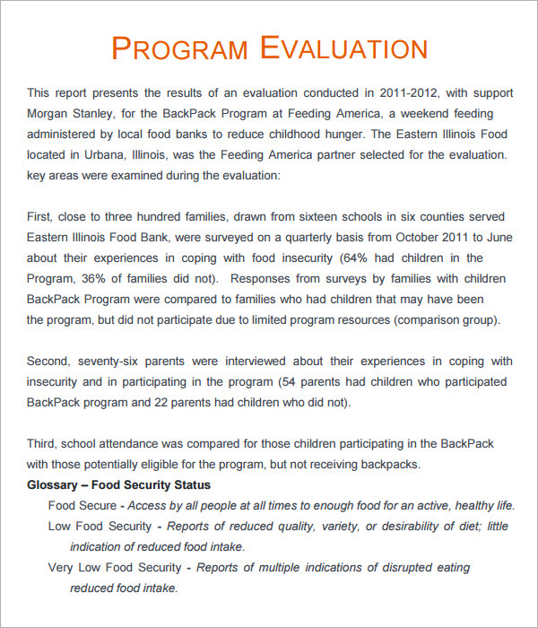 program evaluation methodology sample