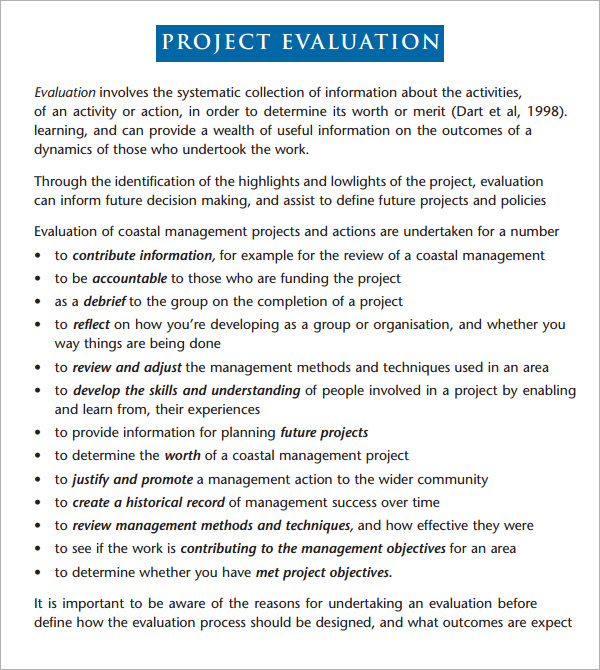 FREE 9  Sample Project Evaluation Templates in PDF Google Docs