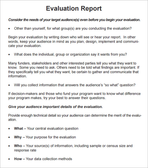 FREE 8+ Evaluation Report Templates in Google Docs MS Word Pages PDF