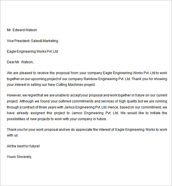 proposal rejection letter