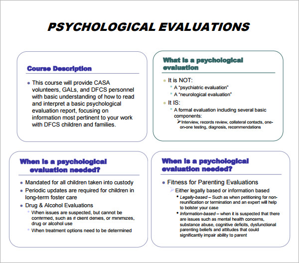 FREE 7+ Sample Psychological Evaluation Templates in PDF