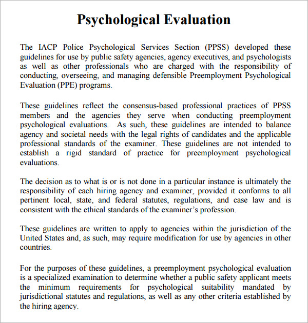 psychological evaluation form