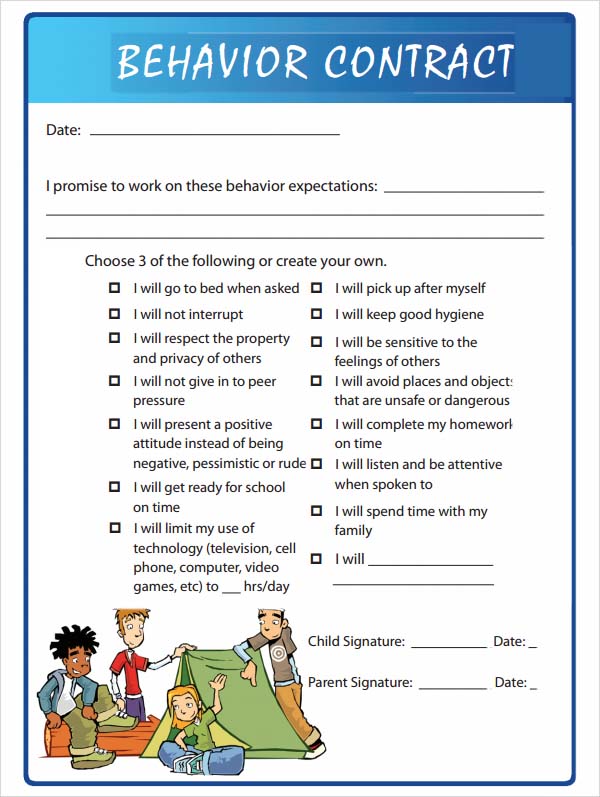 sample behavior contract for kids