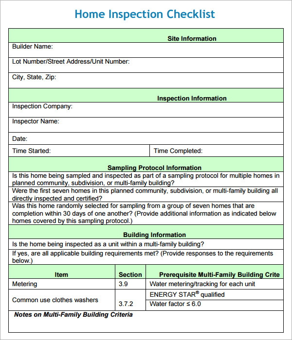 sample home inspection checklist