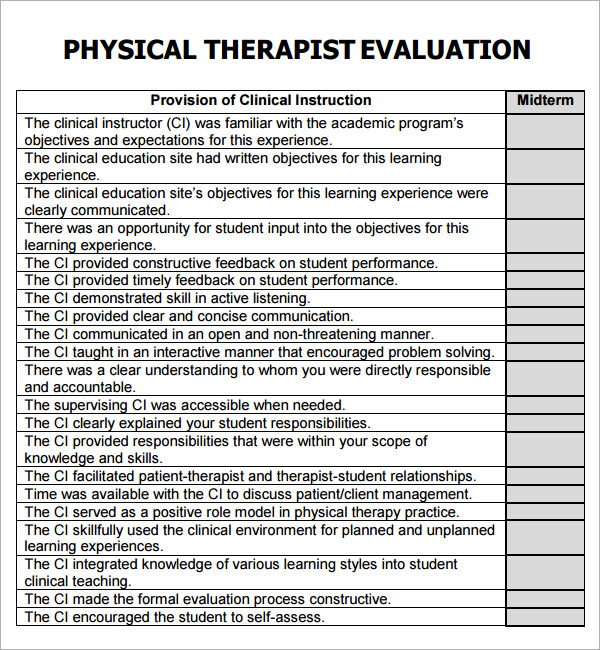 FREE 5+ Sample Physical Therapy Evaluation Templates in PDF