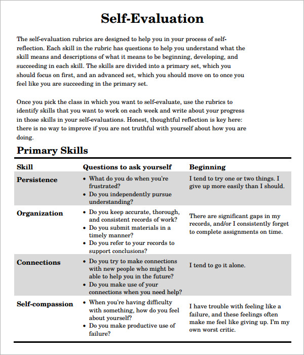 self evaluation pdf