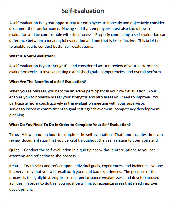 FREE 7 Sample Self Evaluation Templates In PDF