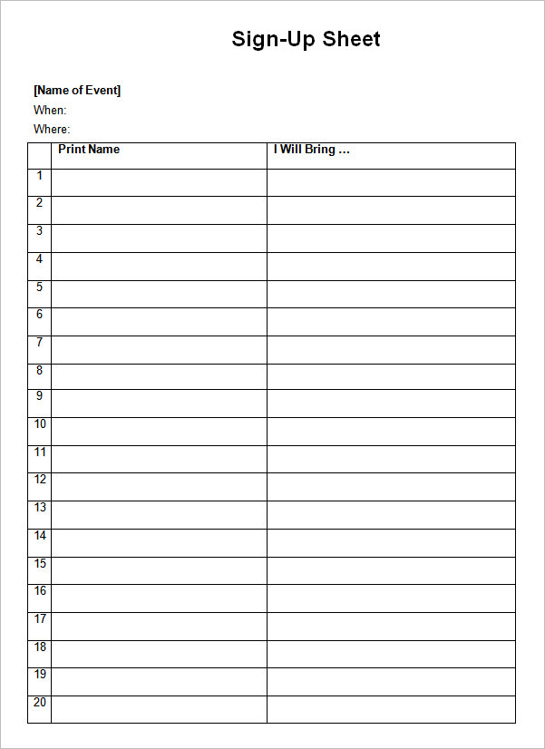 FREE 27+ Sample Sign Up Sheet Templates in PDF | MS Word | Apple Pages