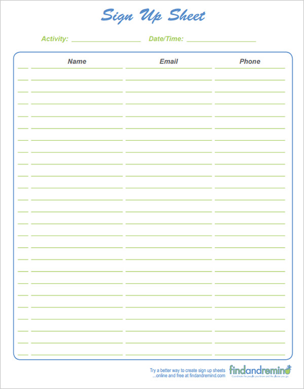 sign up sheet template pdf