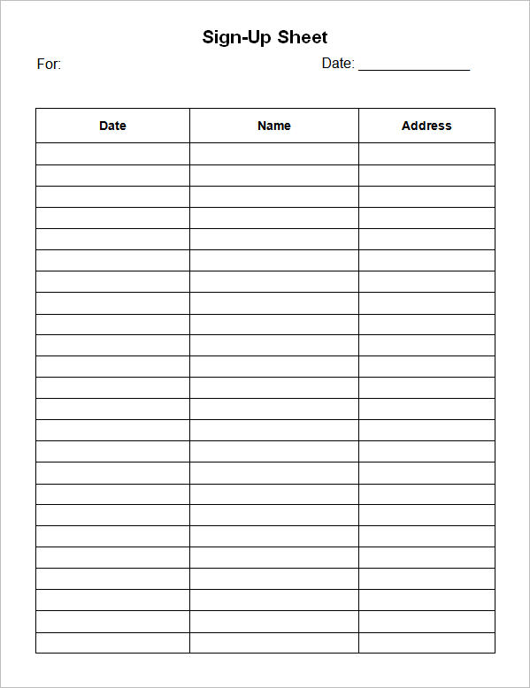 sign up sheet template word
