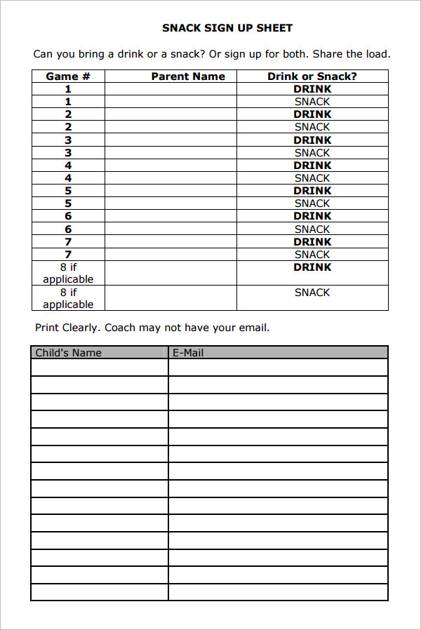 23+ Sample Sign Up Sheet Templates PDF,Word, Pages, Excel Sample