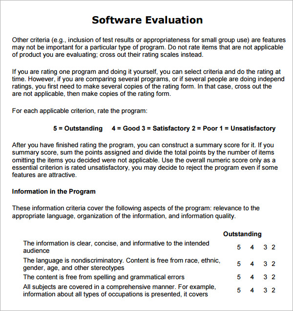 Software Evaluation Criteria Template