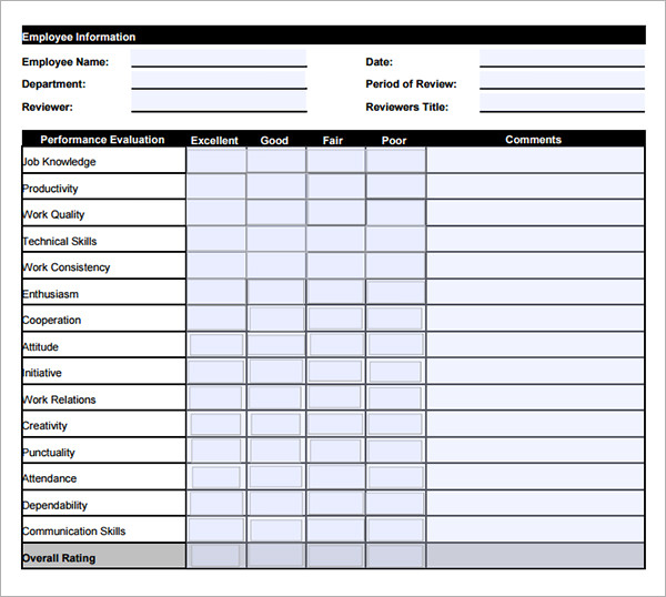 staff evaluation form template