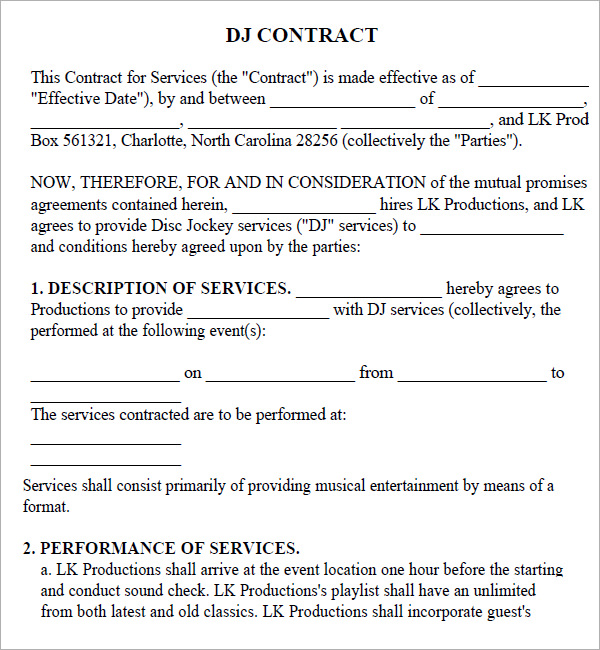 dj contract form 20 Templates Best Contract Docs FREE Sample Google DJ in