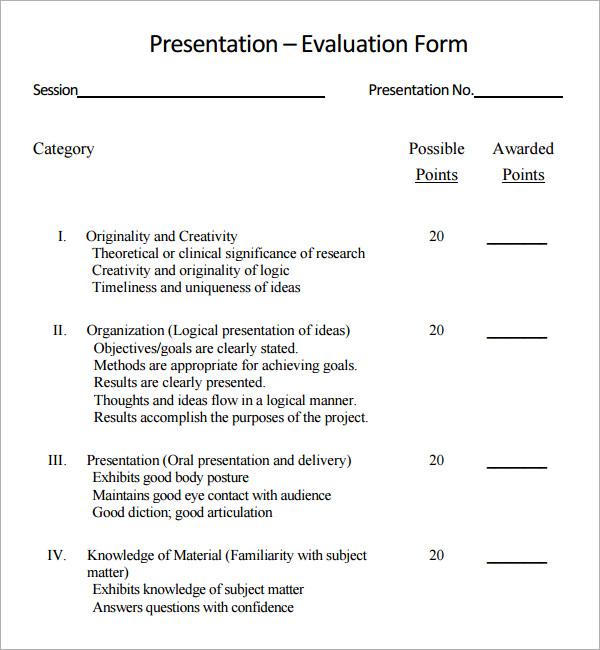 student presentation evaluation form