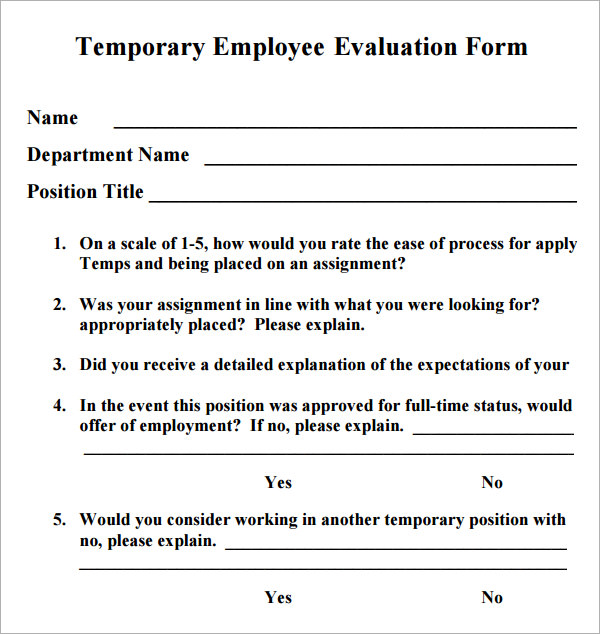temporary employee evaluation form