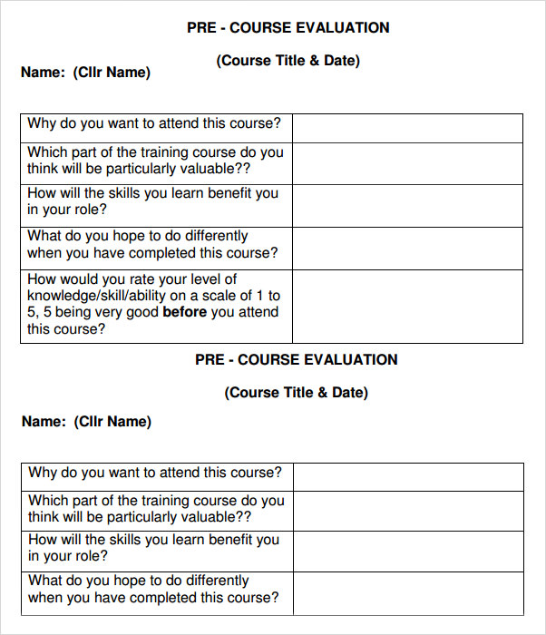 training course evaluation form