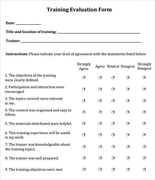 FREE 6 Sample Training Evaluations In MS Word