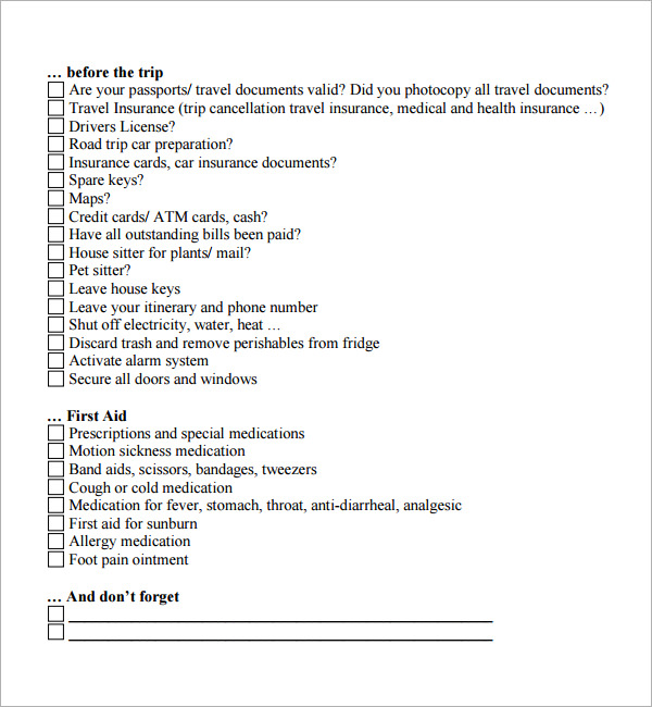 vacation checklist pdf