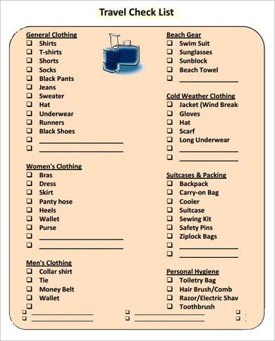 FREE 8 Travel Checklist Samples in Excel Google Docs 