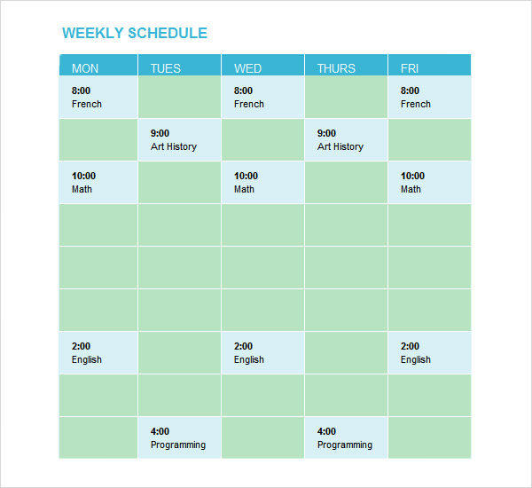 weekly schedule template excel