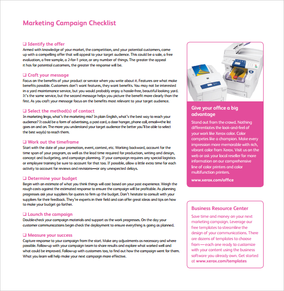 marketing campaign checklist template